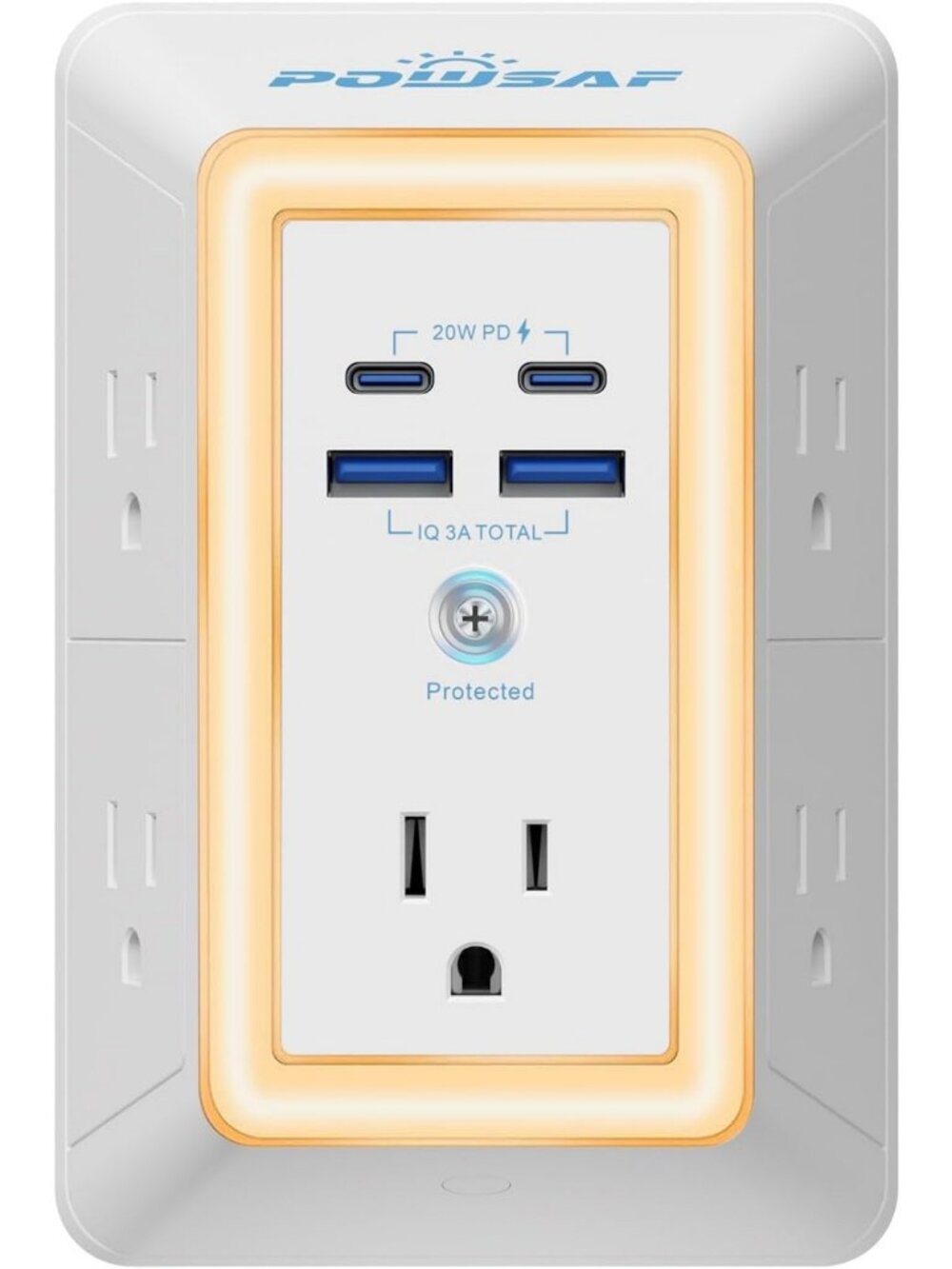 5-Outlet Surge Protector Power Strip with 4 USB Ports & Night Light - ETL
